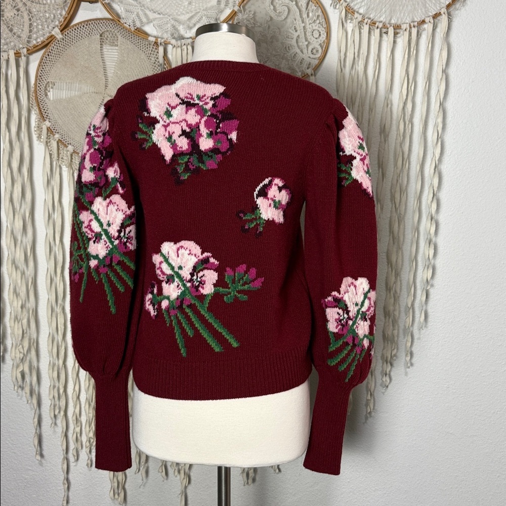GUCCI 2021 Burgundy Floral Intarsia Wool Jumper Size Small - Picture 3 of 8